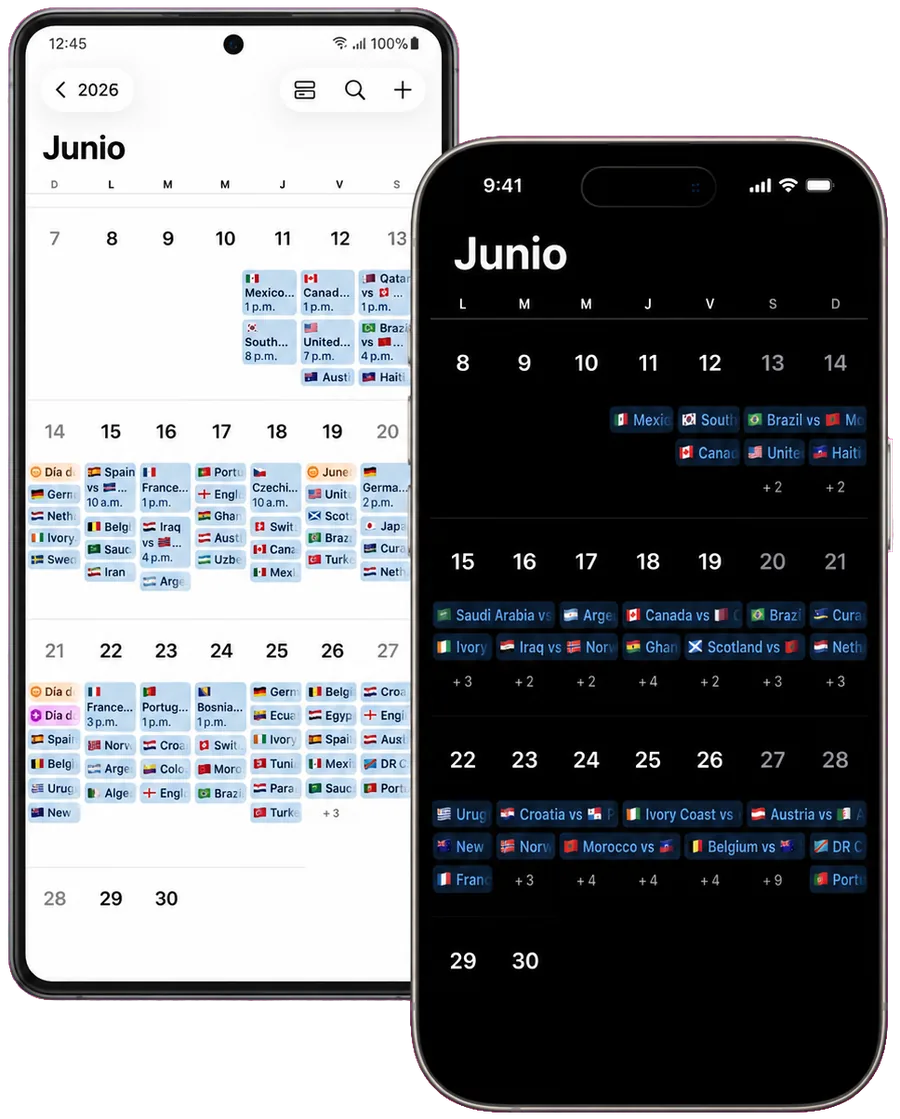 Vista previa del calendario del Mundial 2026 en el teléfono